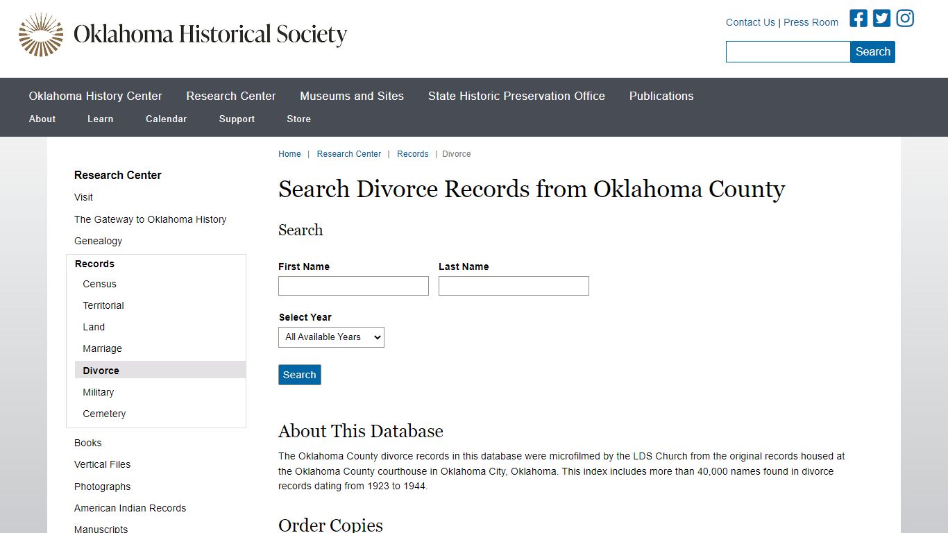 Divorce Records | Oklahoma Historical Society